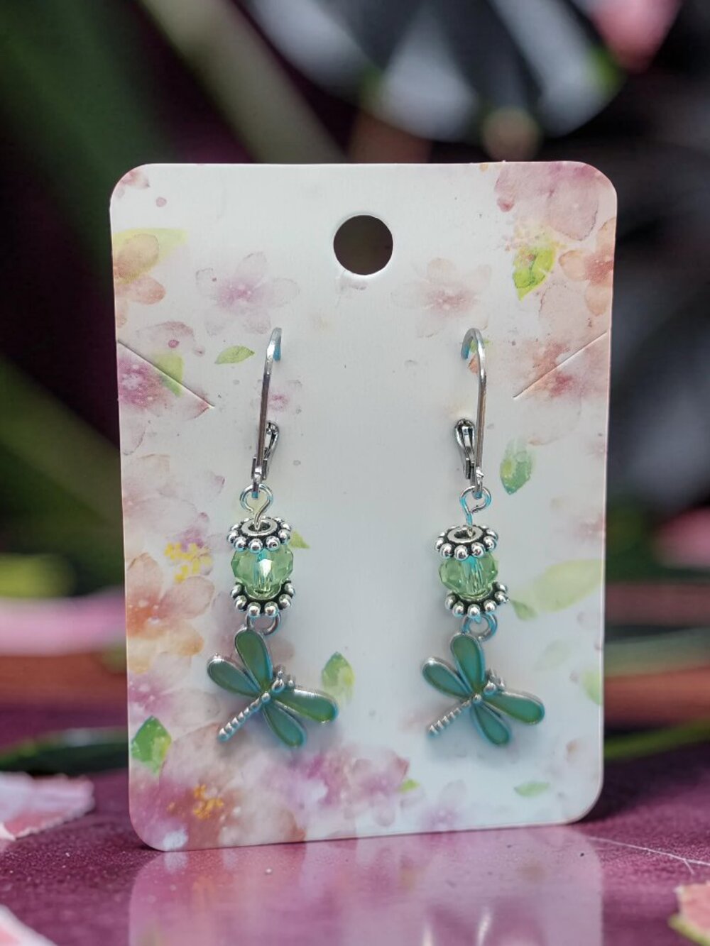 Green Enamel Dragonfly Earrings Leverbacks ~ Spring Fairycore